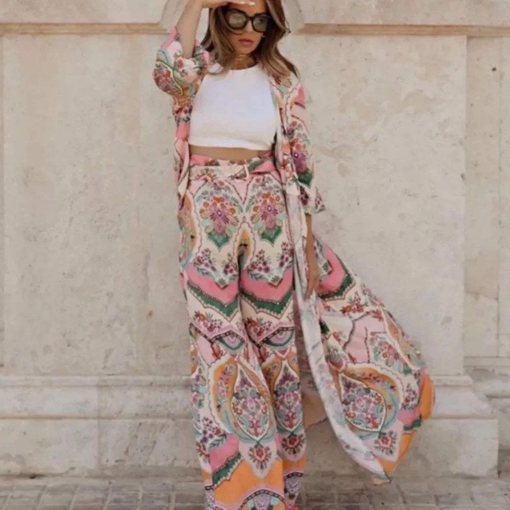 ZARA MIDI WRAP Moroccan FLORAL PRINT DRESS Hot Pink Scarf influencer blogger